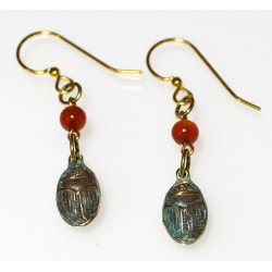 Verdigris Patina Solid Brass Egyptian Motif Scarab Earrings
