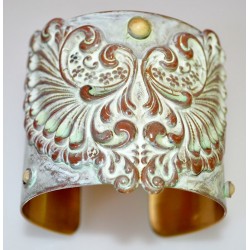 White Chocolate Patina Brass Floral Cuff