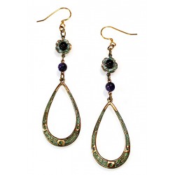 Verdigris Patina Brass Floral Dangle Earrings