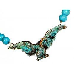 Verdigris Patina Solid Brass Eagle Necklace - Turquoise