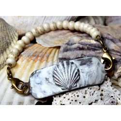 White Patina Brass Scallop...