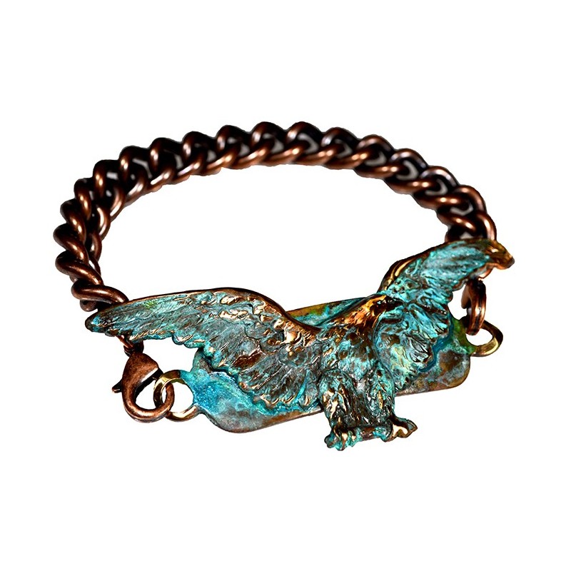 Verdigris Patina Solid Brass Eagle Interchangeable Rockband Bracelet-Copper ID Chain