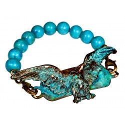 Verdigris Patina Solid Brass Eagle Interchangeable Rockband Bracelet-Turquoise