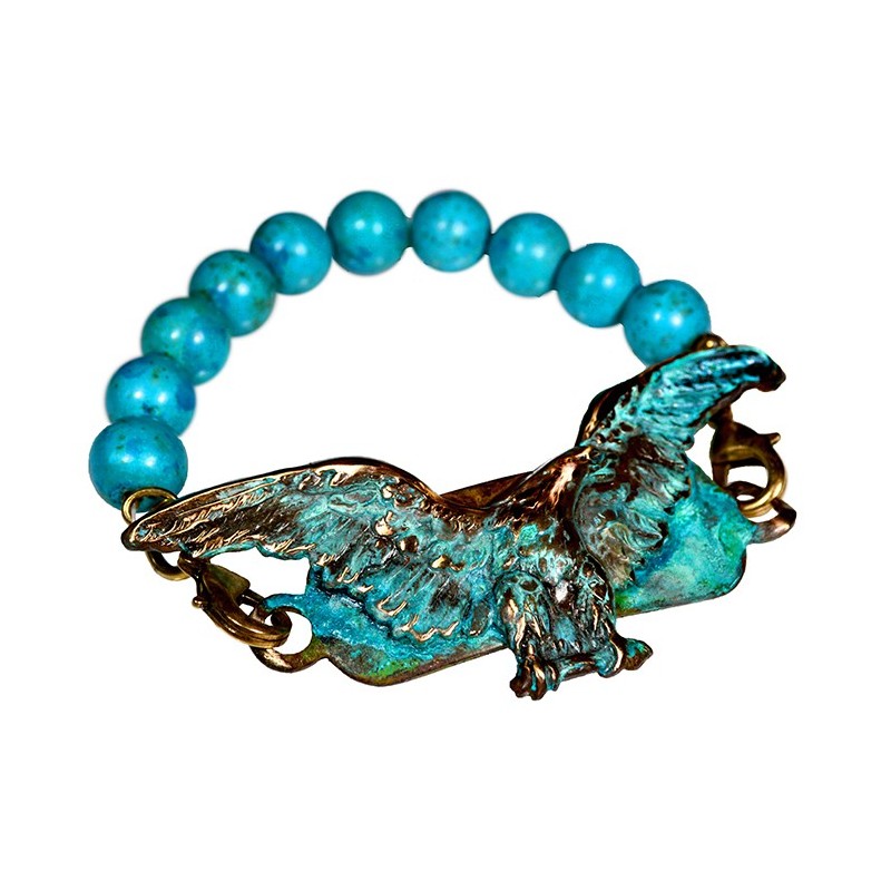 Verdigris Patina Solid Brass Eagle Interchangeable Rockband Bracelet-Turquoise
