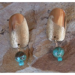 SIT 9e Silk Textured Forged Solid Brass Rounded Barrel Earrings - Turquoise