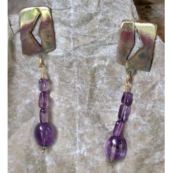 MAE909e Earth Patina Lost Wax Cast Brass Modern Art Earrings - Amethyst 