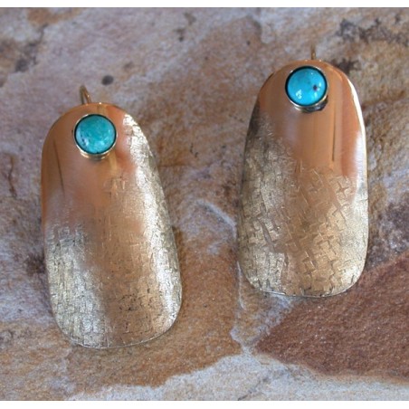 SIT 8e Silk Textured Forged Solid Brass Rounded Barrel Earrings - Turquoise