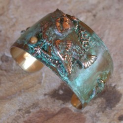 NO1137cf Olive Patina Solid Brass Bluebird Tapered Cuff - Aragonite