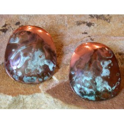 CTP 390e Marbleized Patina Copper Essence Hand  Forged Domed Oval Earrings with Textured Edge