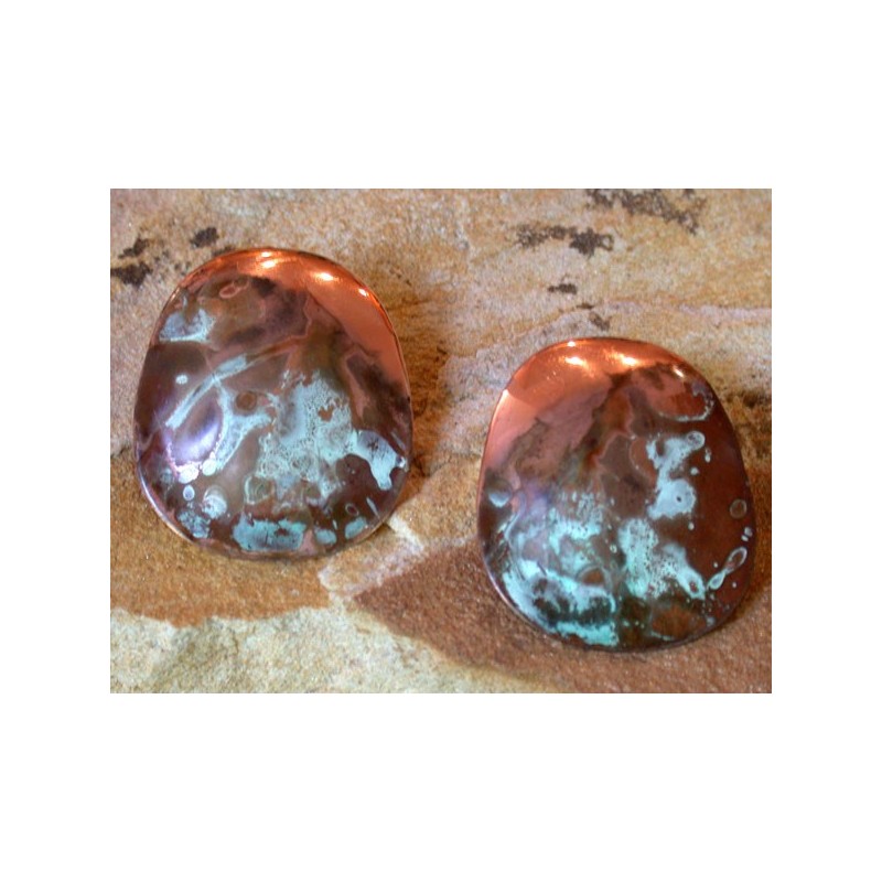 CTP 390e Marbleized Patina Copper Essence Hand Forged Domed Oval Earrings with Textured Edge CTP 390e Marbleized Patina Copper Essence Hand Forged Domed Oval Earrings with Textured Edge