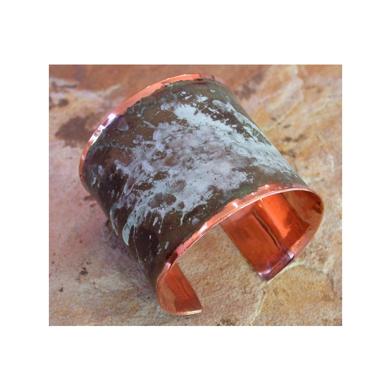 CMP 605bc Marbleized Patina Hand Forged Smooth Edge Two Inch Wide Solid Copper Cuff