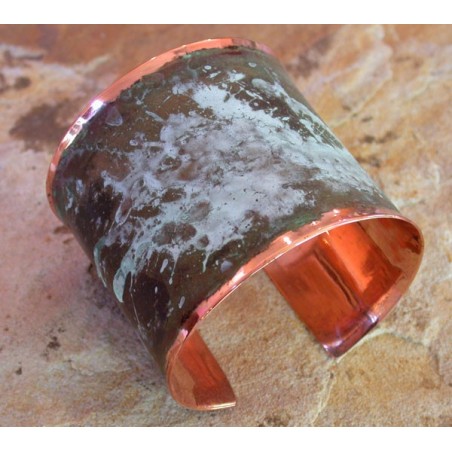 CMP 605bc Marbleized Patina Hand Forged Smooth Edge Two Inch Wide Solid Copper Cuff