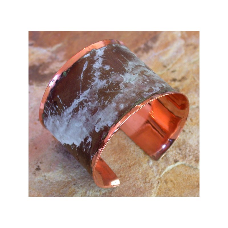 CMP 602bc Marbleized Patina Hand Forged Smooth Edge One and a Half Inch Wide Solid Copper Cuff
