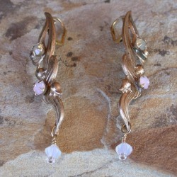 VNG1089e  Washed Gold Solid Brass Bluebell Flower Earrings - Opalescent Swarovski Crystals