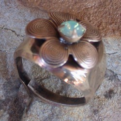 VNB420rCR Matte Solid Brass Vintage Motif Flower Ring - Opal Swarovski Crystal