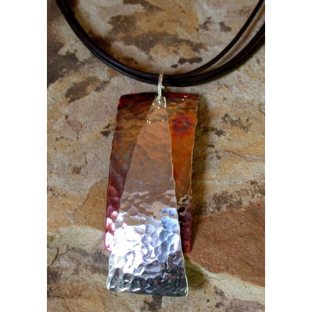 CPI 811pd Copper Iridescent Art Deco Layered Rectangle and Sterling Triangle Pendant