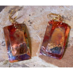CPI 814e Hand Forged Copper Iridescent Large Domed Rectangles Double Dangle Earrings
