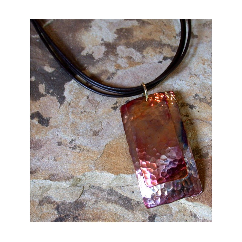 CPI 810pd Copper Iridescent Double Rectangles Pendan - Brown Rawhidet CPI 810pd Copper Iridescent Double Rectangles Pendan - Brown Rawhidet
