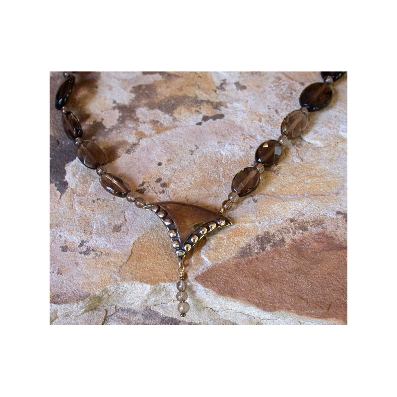 MOE72n Earth Patina Cast Brass Moors Collection Necklace - Smoked Topaz MOE72n Earth Patina Cast Brass Moors Collection Necklace - Smoked Topaz