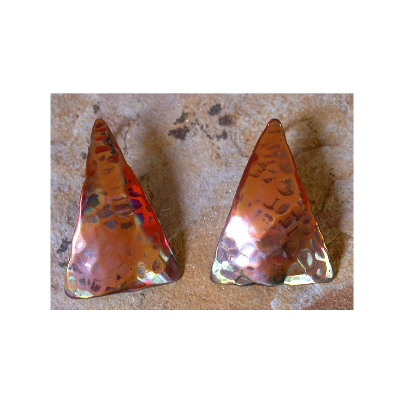 CPI 505e Hand Hammered Copper Iridescent Domed Triangle Earrings