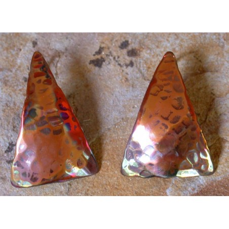 CPI 505e Hand Hammered Copper Iridescent Domed Triangle Earrings