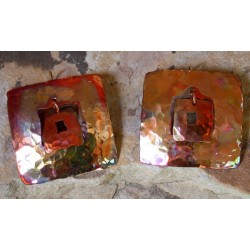 CPI 602e Hand Hammered Copper Iridescent Large Open Square within a Square Earrings