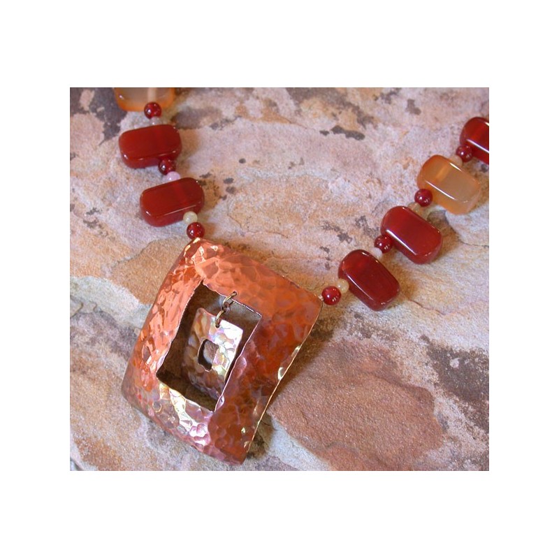 CPI 600n Copper Iridescent Open Square within a Square Necklace - Grade A Carnelian