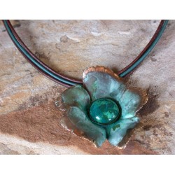 NP8615pd Verdigris Patina Brass Sculptural Flower Pendant - Chrysocolla