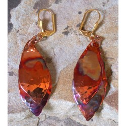 CPI 10e Copper Iridescent Abstract Leaf Double Dangle Earrings