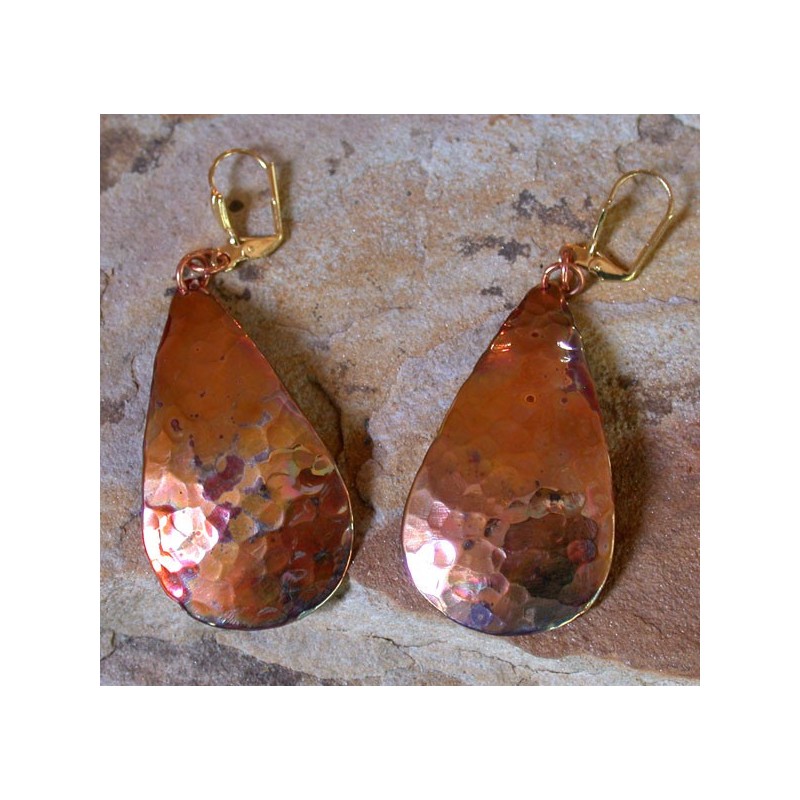 CPI 611e Copper Iridescent Large Domed Teardrop Dangle Earrings