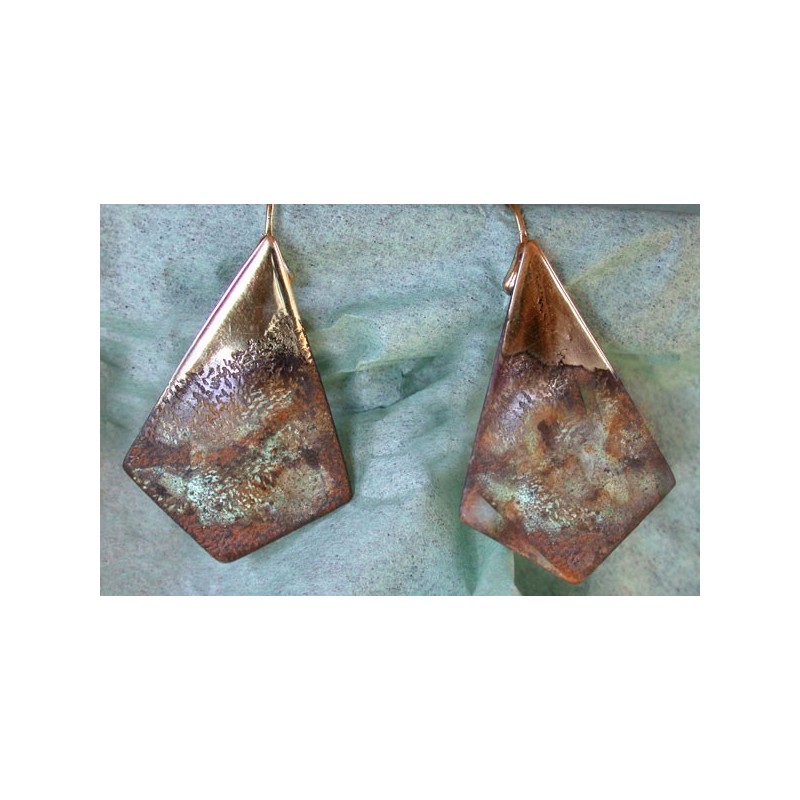CPE 904e Etched Patina Brass Classic  Elongated Diamond Earrings