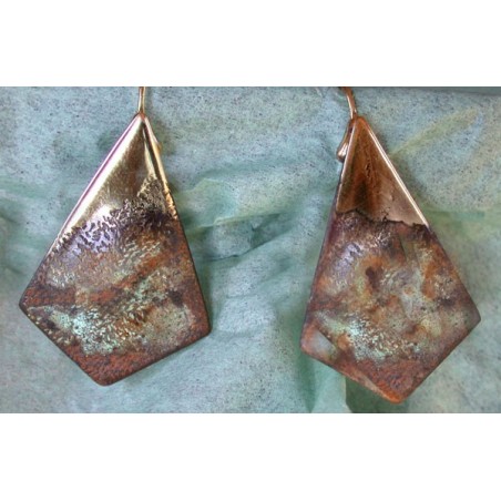 CPE 904e Etched Patina Brass Classic  Elongated Diamond Earrings