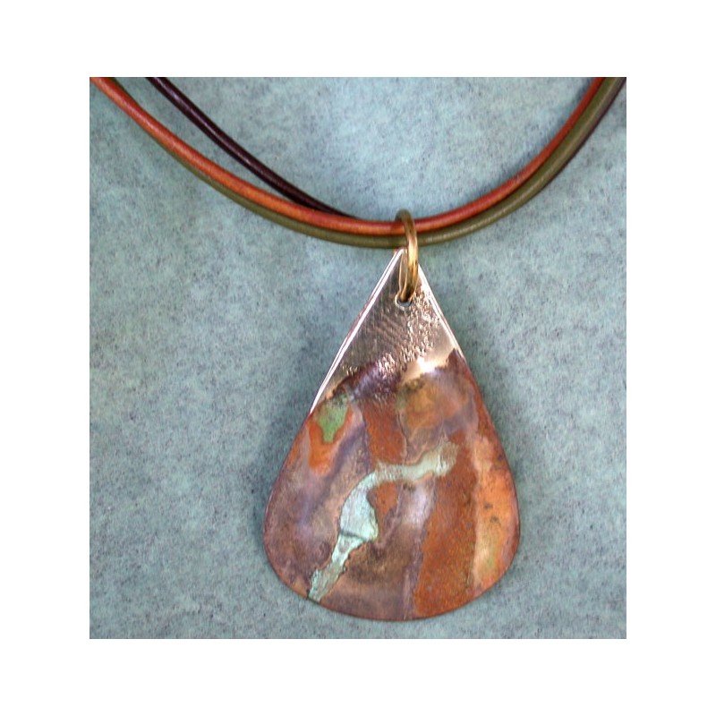 CPE 900n Etched Patina  Classic Teardrop Pendant on Rawhide