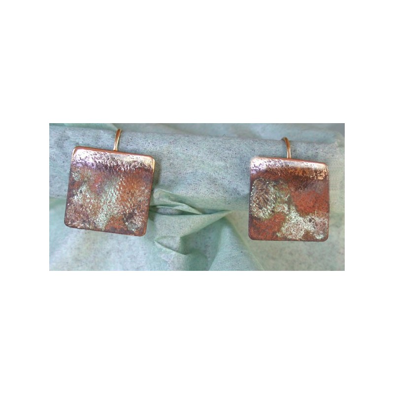 CPE 906e Etched Patina Brass Classic Small Square with Lip Earrings
