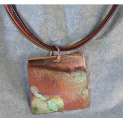 CPE 905n Etched Patina  Classic Square Pendant on Rawhide