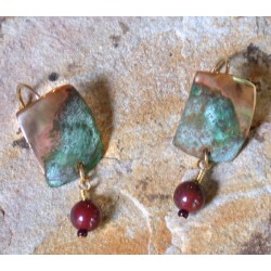 ET 4eJS Etched Patina Brass Hand Forged Earrings - Jasper