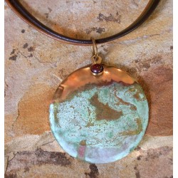 ET 4230pd Etched Patina Classic Large Domed Circle Pendant on Rawhide -  Bracciated Jasper