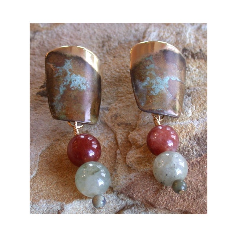 ET 9920e Etched Patina Solid Brass Contemporary Tapered Barrel Earrings - Tourmaline