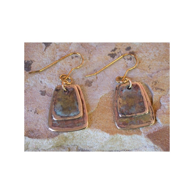 ET 9e Etched Patina Solid Brass Overlapping Abstract Dangle Earrings