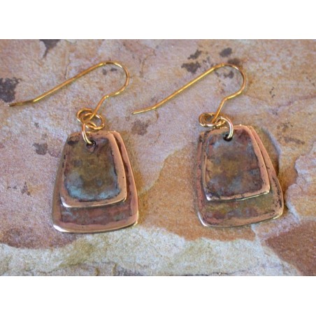 ET 9e Etched Patina Solid Brass Overlapping Abstract Dangle Earrings