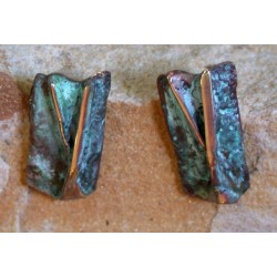 TEP85e Verdigris Patina Lost Wax Cast Brass Terrain Earrings