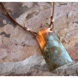 ET 691pd Etched Patina Forged Solid Brass Contemporary Classic Elongated Barrel Pendant