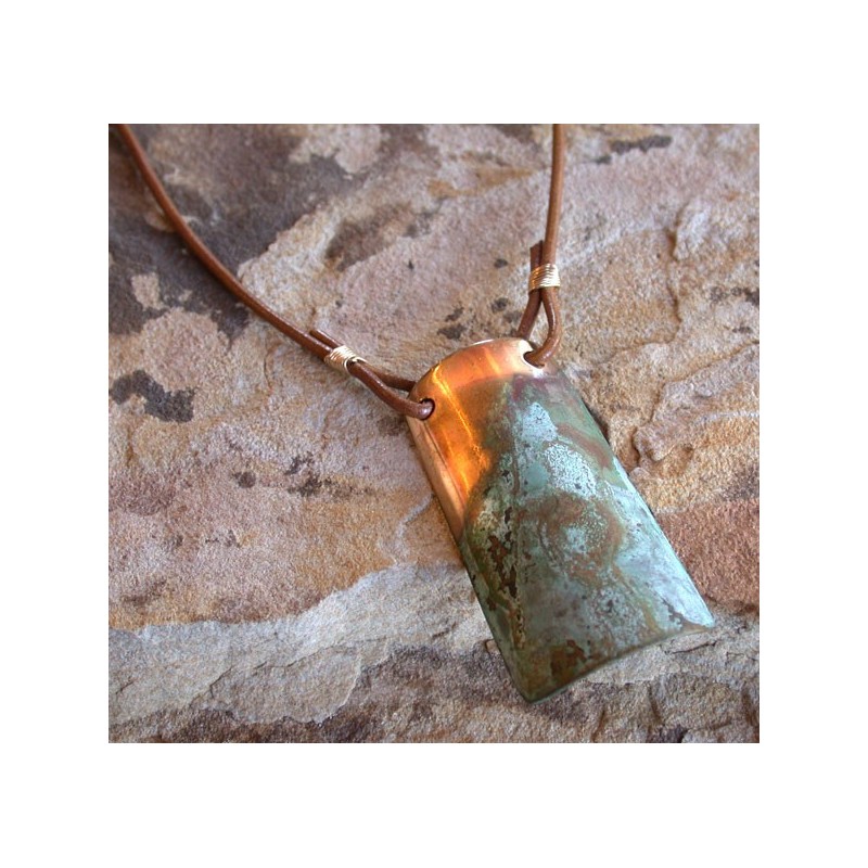 ET 691pd Etched Patina Forged Solid Brass Contemporary Classic Elongated Barrel Pendant