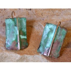 TEP890e Verdigris Patina Lost Wax Cast Brass Terrain Earrings - Mirror Ridge