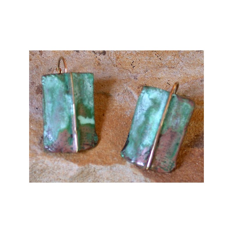 TEP890e Verdigris Patina Lost Wax Cast Brass Terrain Earrings - Mirror Ridge