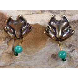 MCA603e Modern Egyptian Cat Earrings - African Jade