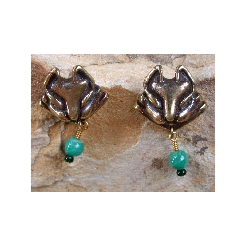 MCA603e Modern Egyptian Cat Earrings - African Jade