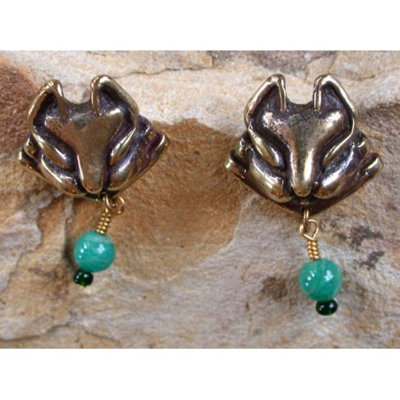 MCA603e Modern Egyptian Cat Earrings - African Jade