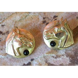 RBG2881e Washed Gold Solid Brass Horse Head Earrings - Mother of Pearl 