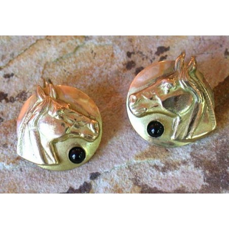 RBG2881e Washed Gold Solid Brass Horse Head Earrings - Mother of Pearl 